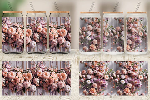 Glass Can Floral Bouquet Pattern Sublimation artnoy 