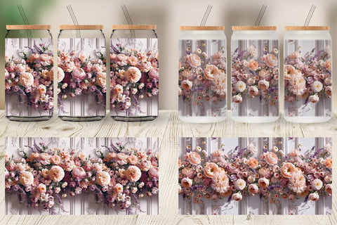 Glass Can Floral Bouquet Pattern Sublimation artnoy 