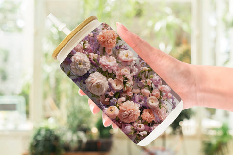 Glass Can Floral Bouquet Pattern Sublimation artnoy 