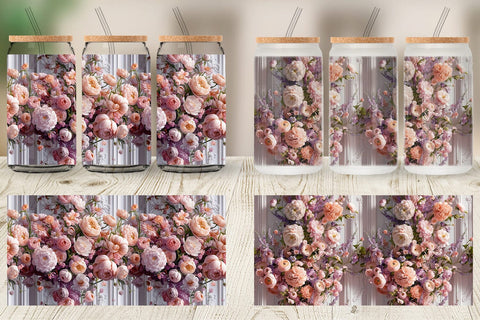 Glass Can Floral Bouquet Pattern Sublimation artnoy 