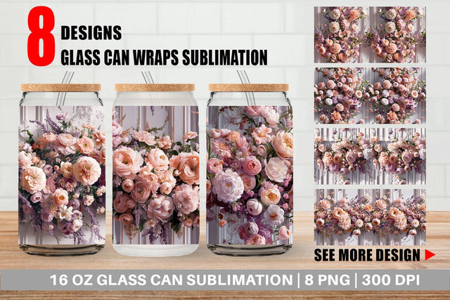 Glass Can Floral Bouquet Pattern Sublimation artnoy 