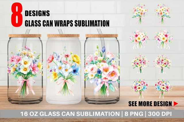Glass Can Floral Bouquets Sublimation artnoy 