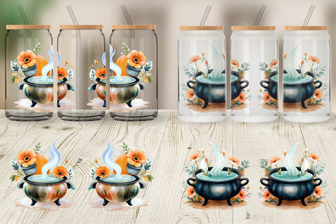 Glass Can Floral Cauldron Watercolor Sublimation artnoy 