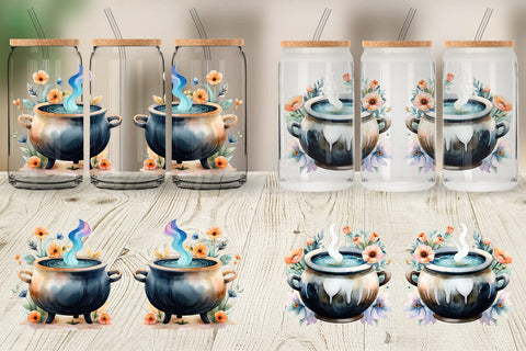 Glass Can Floral Cauldron Watercolor Sublimation artnoy 