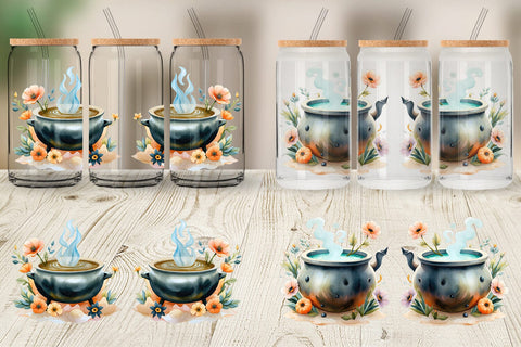 Glass Can Floral Cauldron Watercolor Sublimation artnoy 