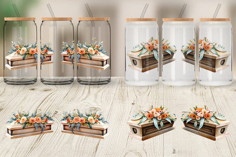 Glass Can Floral Coffin Watercolor Sublimation artnoy 