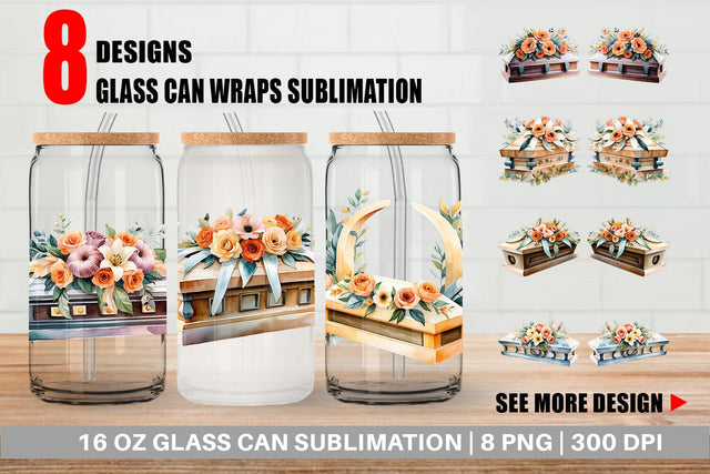 Glass Can Floral Coffin Watercolor Sublimation artnoy 