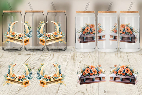 Glass Can Floral Coffin Watercolor Sublimation artnoy 