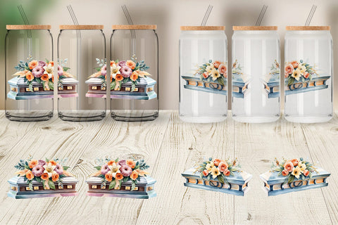 Glass Can Floral Coffin Watercolor Sublimation artnoy 