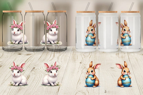Glass Can Floral Easter Bunny Sublimation artnoy 