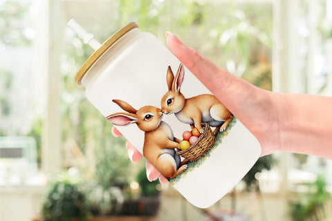 Glass Can Floral Easter Bunny Sublimation artnoy 