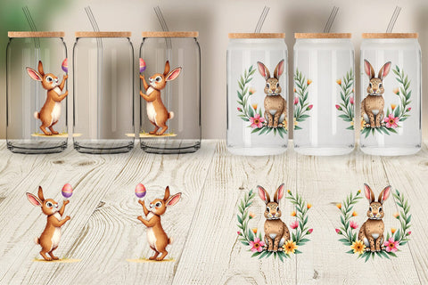 Glass Can Floral Easter Bunny Sublimation artnoy 