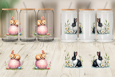 Glass Can Floral Easter Bunny Sublimation artnoy 