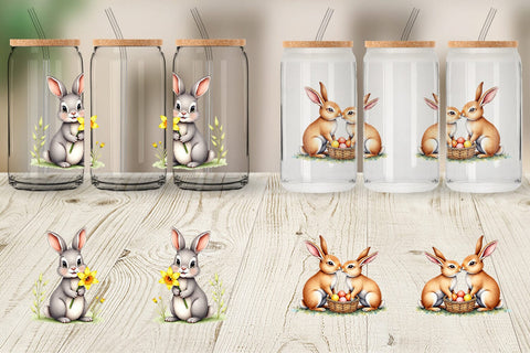 Glass Can Floral Easter Bunny Sublimation artnoy 