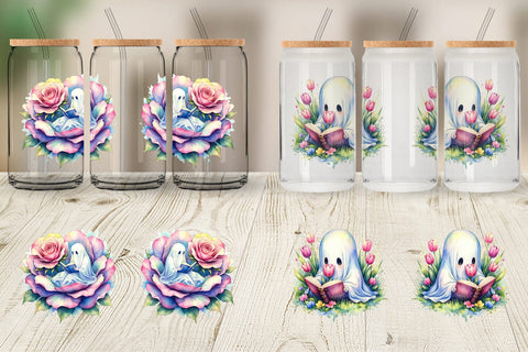 Glass Can Floral Garden Bookworm Ghost Sublimation artnoy 