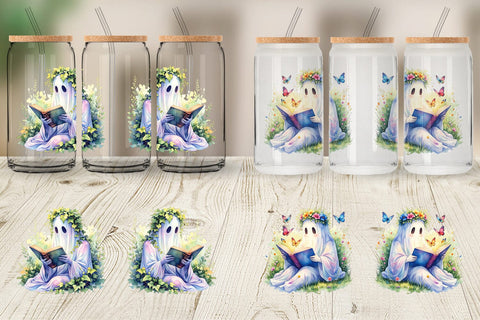 Glass Can Floral Garden Bookworm Ghost Sublimation artnoy 