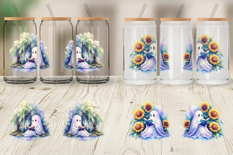 Glass Can Floral Garden Bookworm Ghost Sublimation artnoy 