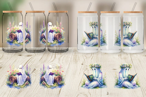 Glass Can Floral Garden Bookworm Ghost Sublimation artnoy 