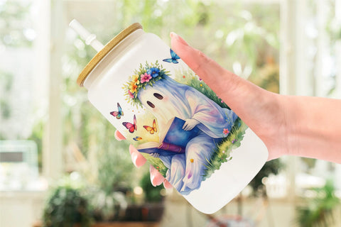 Glass Can Floral Garden Bookworm Ghost Sublimation artnoy 