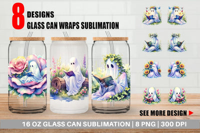 Glass Can Floral Garden Bookworm Ghost Sublimation artnoy 
