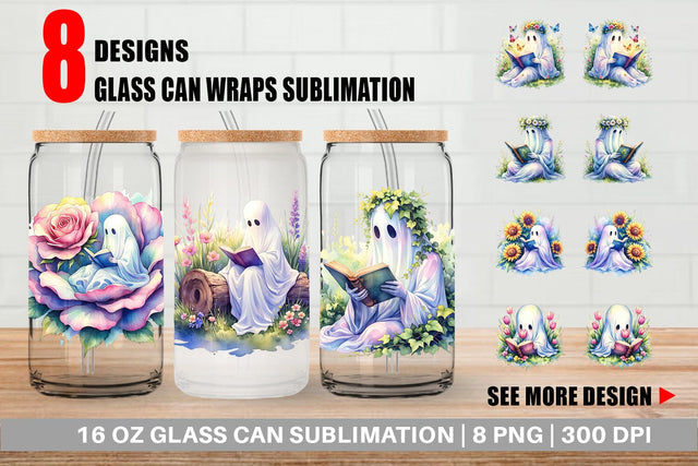 Glass Can Floral Garden Bookworm Ghost Sublimation artnoy 
