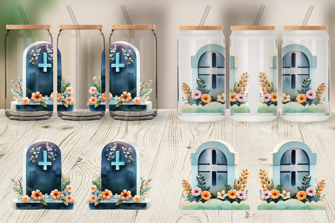 Glass Can Floral Gravestone Watercolor Sublimation artnoy 