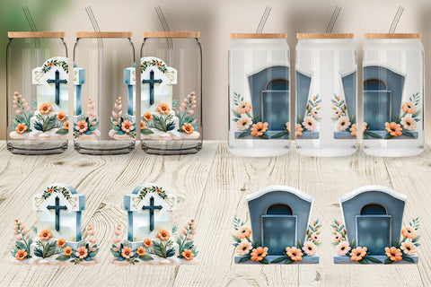 Glass Can Floral Gravestone Watercolor Sublimation artnoy 