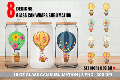 Glass Can Floral Hot Air Balloon Sublimation artnoy 
