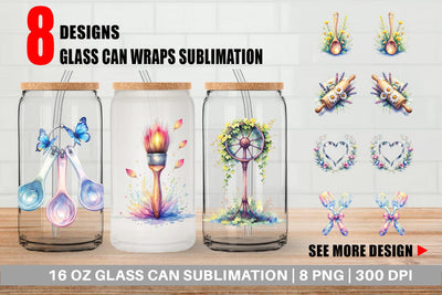 Glass Can Floral Kitchen Tools Decor Sublimation artnoy 