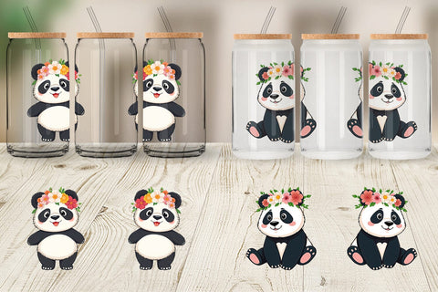 Glass Can Floral Panda Sublimation artnoy 