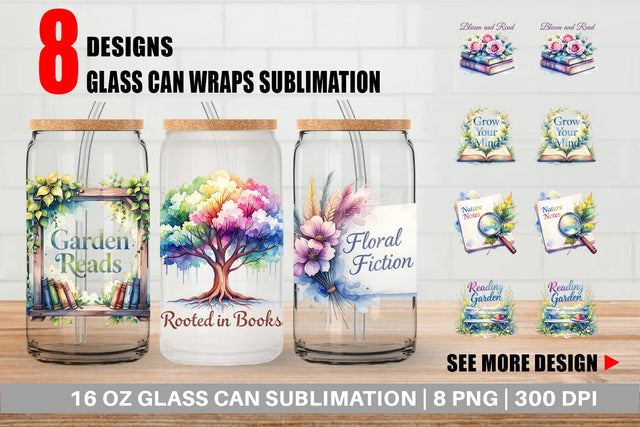 Glass Can Floral Reading Quotes Sublimation artnoy 