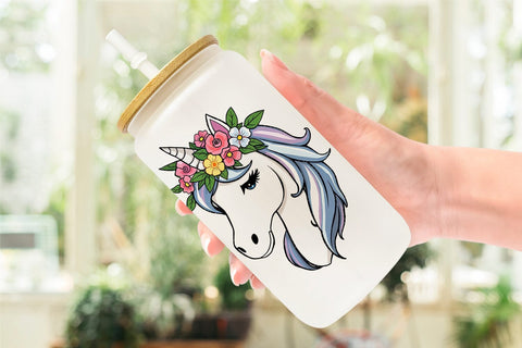 Glass Can Floral Unicorn Sublimation artnoy 