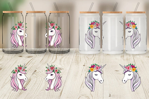 Glass Can Floral Unicorn Sublimation artnoy 