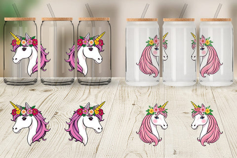 Glass Can Floral Unicorn Sublimation artnoy 