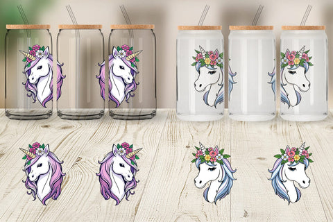 Glass Can Floral Unicorn Sublimation artnoy 