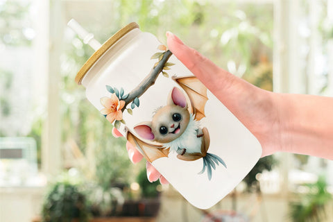 Glass Can Floral Vampire Bat Watercolor Sublimation artnoy 