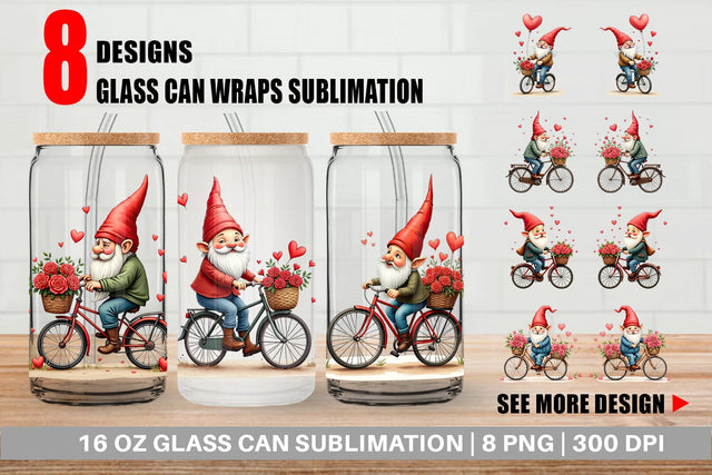 Glass Can Flower Bike Gnome Sublimation artnoy 