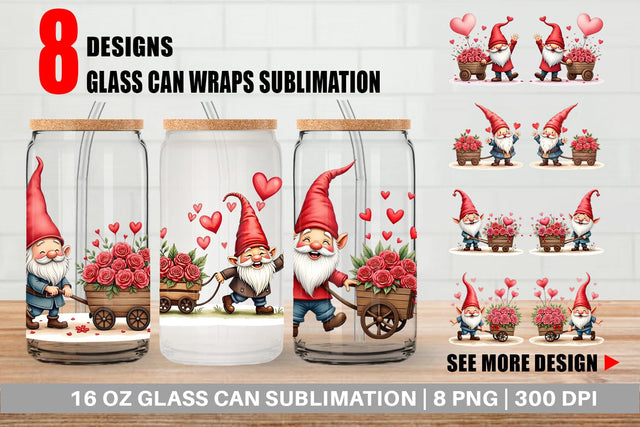 Glass Can Flower Cart Gnome Sublimation artnoy 