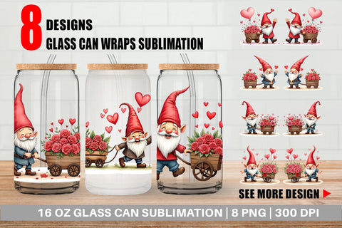 Glass Can Flower Cart Gnome Sublimation artnoy 