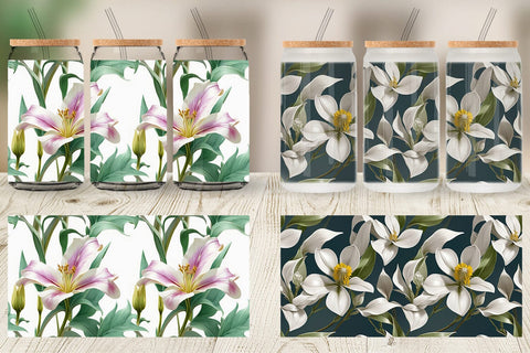 Glass Can Flower Pattern Sublimation artnoy 