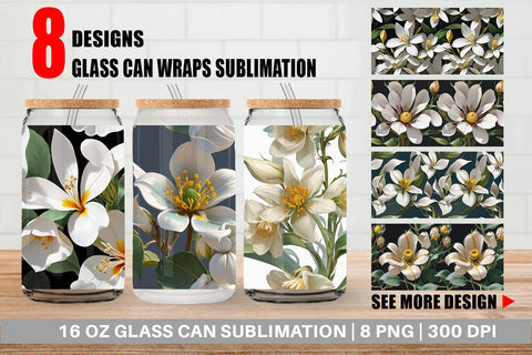 Glass Can Flower Pattern Sublimation artnoy 