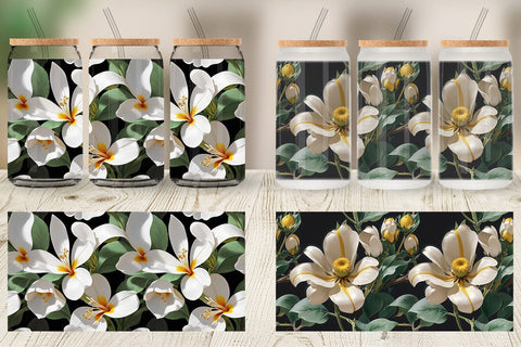 Glass Can Flower Pattern Sublimation artnoy 