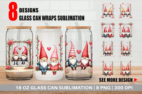 Glass Can Flower Swing Gnome Sublimation artnoy 