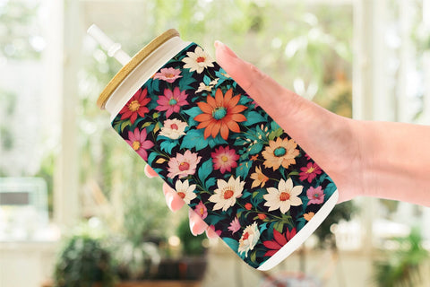 Glass Can Flowers Colorful SVG artnoy 