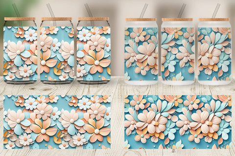 Glass Can Flowers Pastel Pattern Sublimation artnoy 