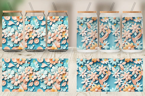 Glass Can Flowers Pastel Pattern Sublimation artnoy 