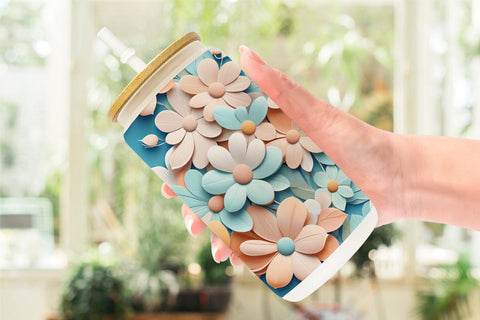 Glass Can Flowers Pastel Pattern Sublimation artnoy 