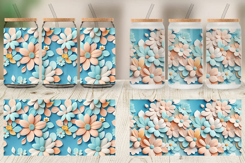 Glass Can Flowers Pastel Pattern Sublimation artnoy 