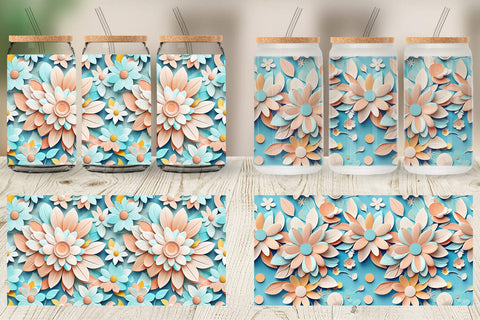 Glass Can Flowers Pastel Pattern Sublimation artnoy 