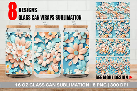 Glass Can Flowers Pastel Pattern Sublimation artnoy 